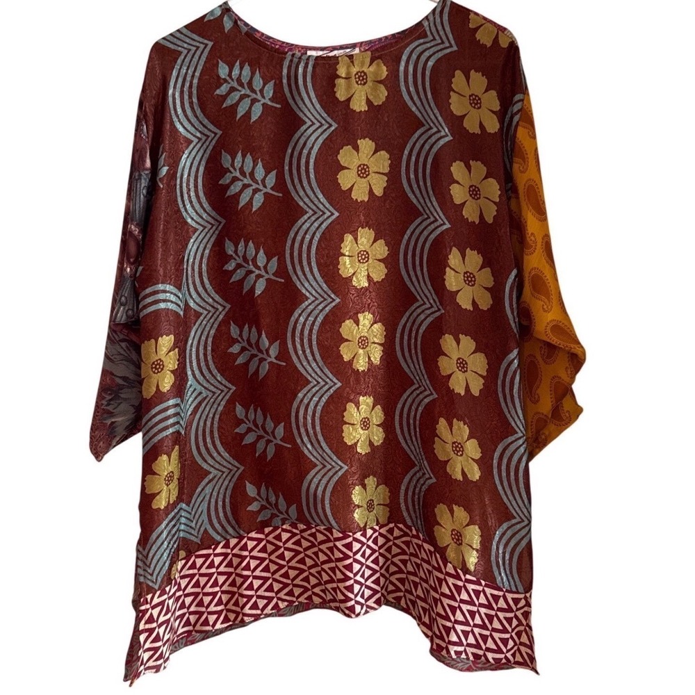 Y2K Sterling Styles Artsilk Tunic Top Made in India One Sz Boho Festival Paisley